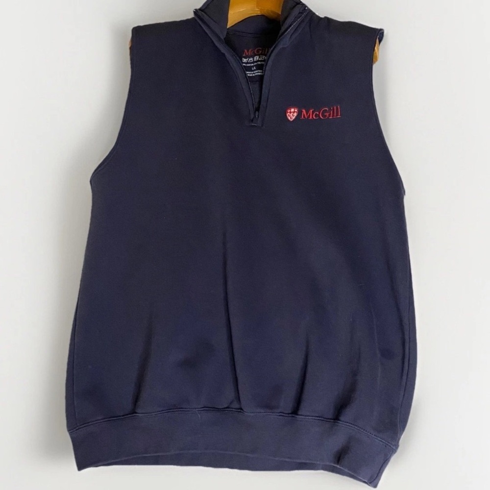 McGill University‎ Emblem Logo Unisex 1/4 Zip Hoodie Vest Sleeveless Converted L